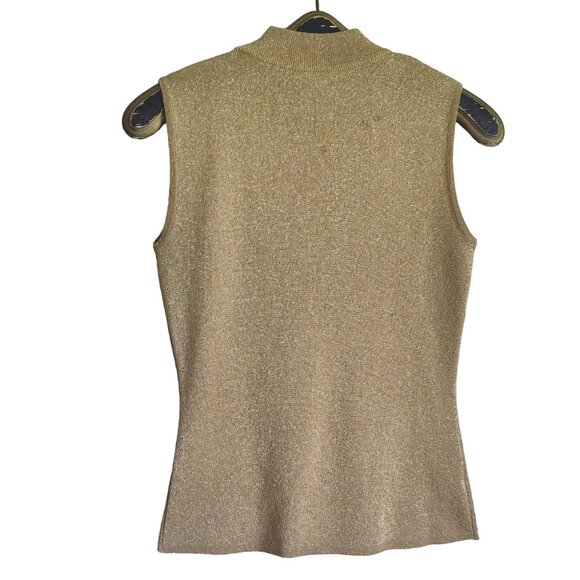 Vintage Y2K UNITED COLORS OF BENETTON Metallic Gold Acrylic Mock Neck Knit Top S - Picture 2 of 5